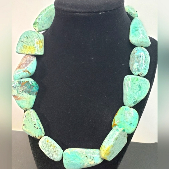 Chunky Turquoise and Sterling Silver Necklace - Picture 10 of 11